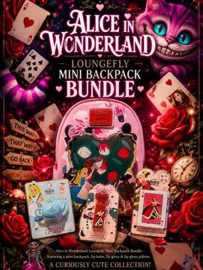 Loungefly Pink Alice Painting Roses Mini backpack, bundle 🎒